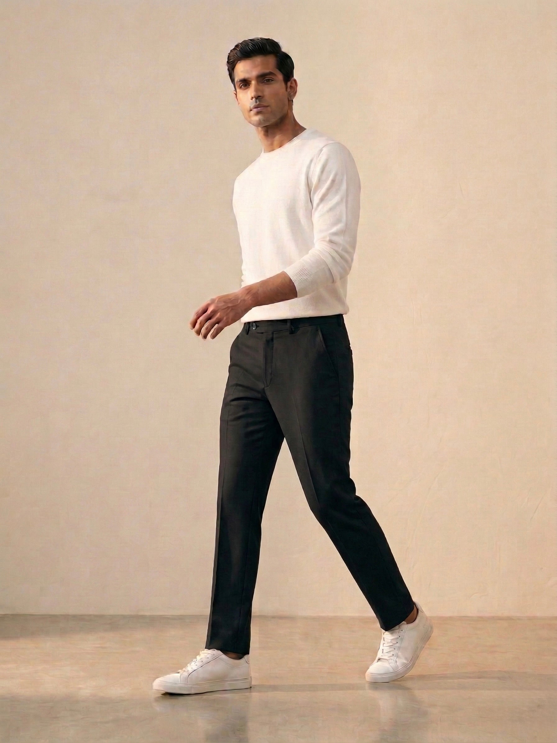 VERSATILE PLEATED STRAIGHT FIT BLACK TROUSER IMPORTED