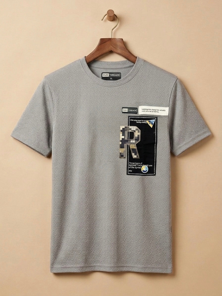 GREY CREWNECK TEXTURED T-SHIRT