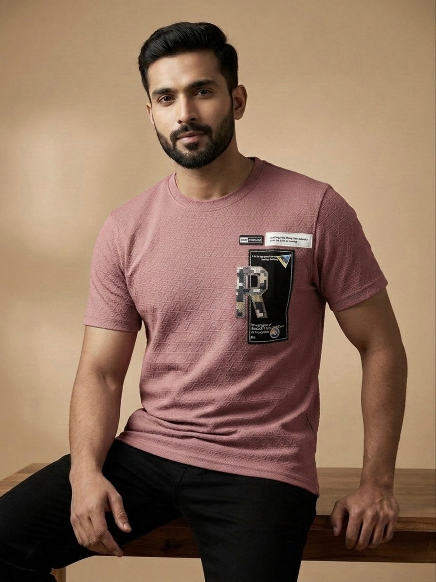 DUSTY MAUVE TEXTURED T-SHIRT