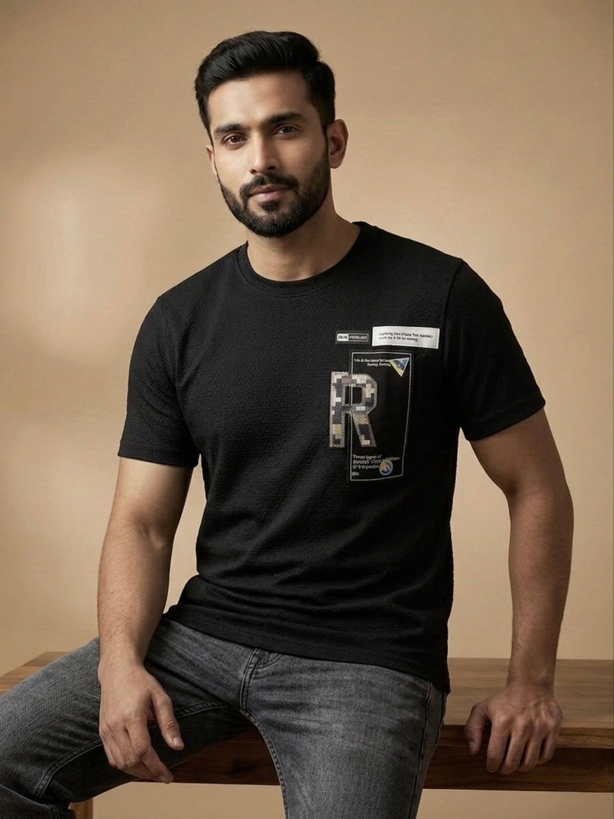 ONYX BLACK TEXTURED CREWNECK T-SHIRT