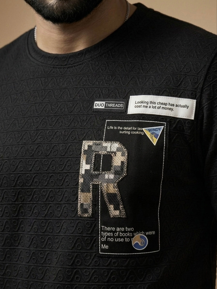 ONYX BLACK TEXTURED CREWNECK T-SHIRT