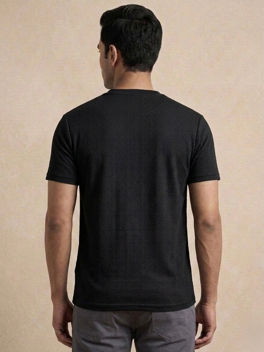 ONYX BLACK TEXTURED CREWNECK T-SHIRT