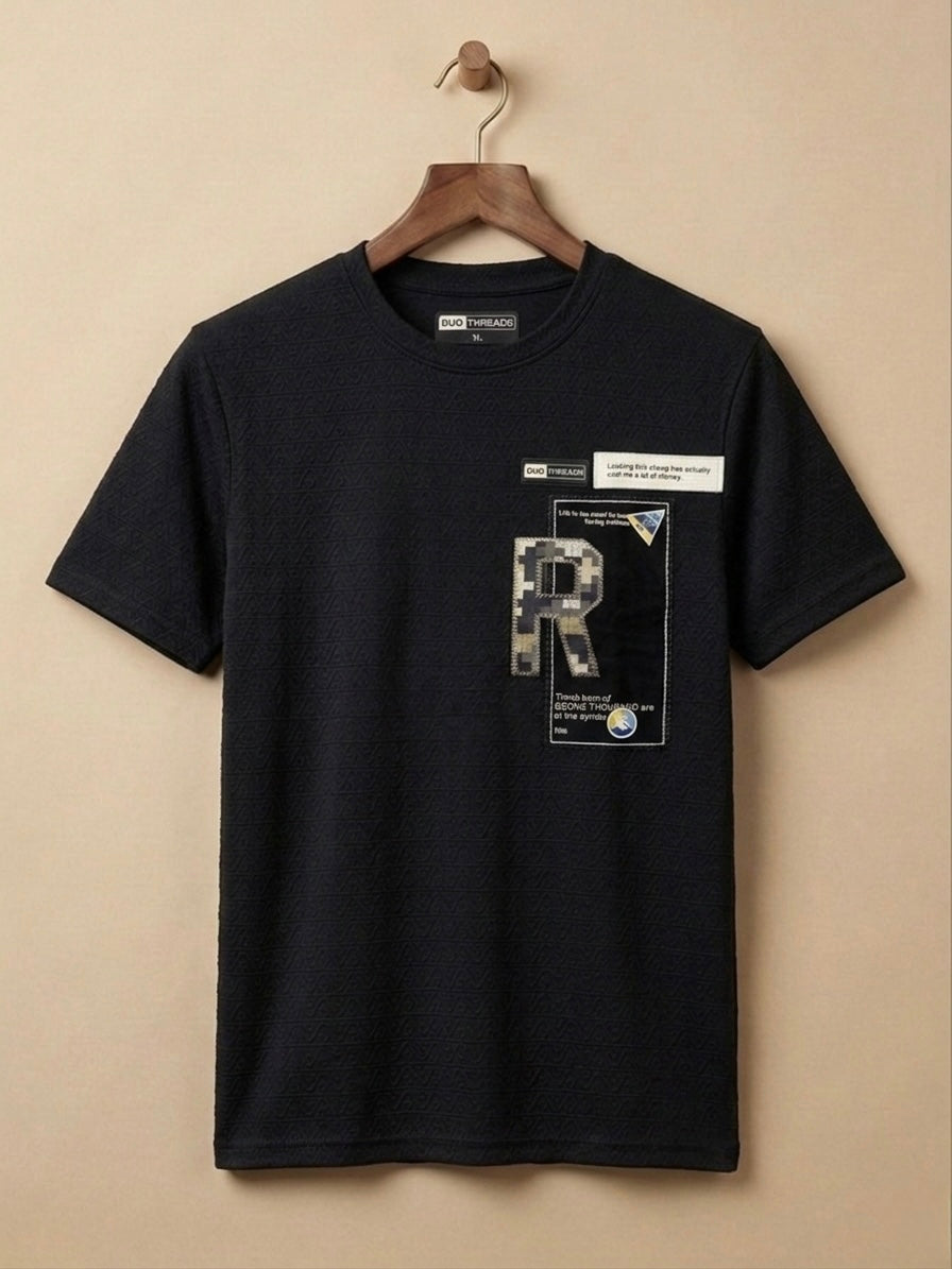 ONYX BLACK TEXTURED CREWNECK T-SHIRT