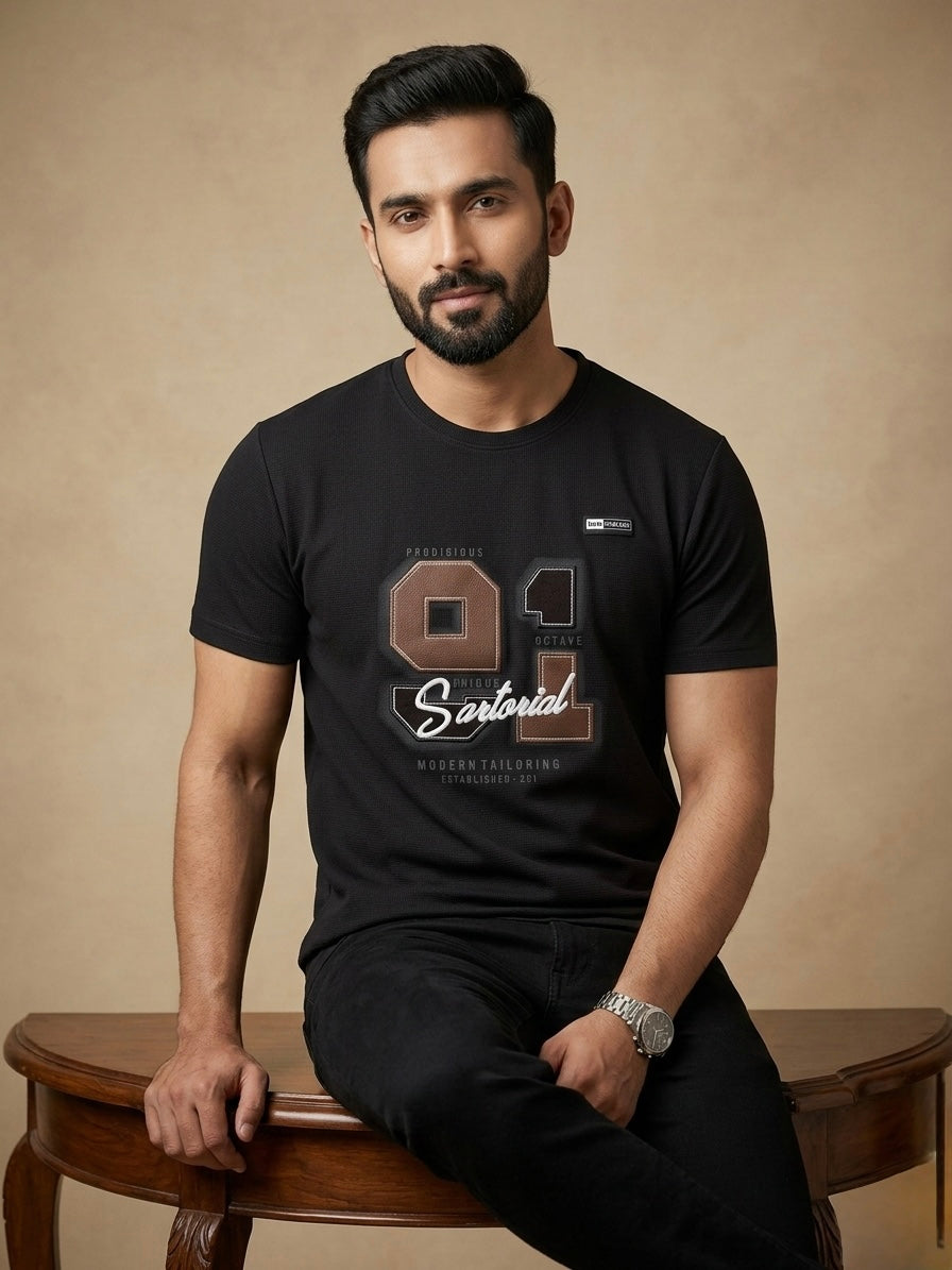 DEEP ONYX BLACK CREWNECK T-SHIRT