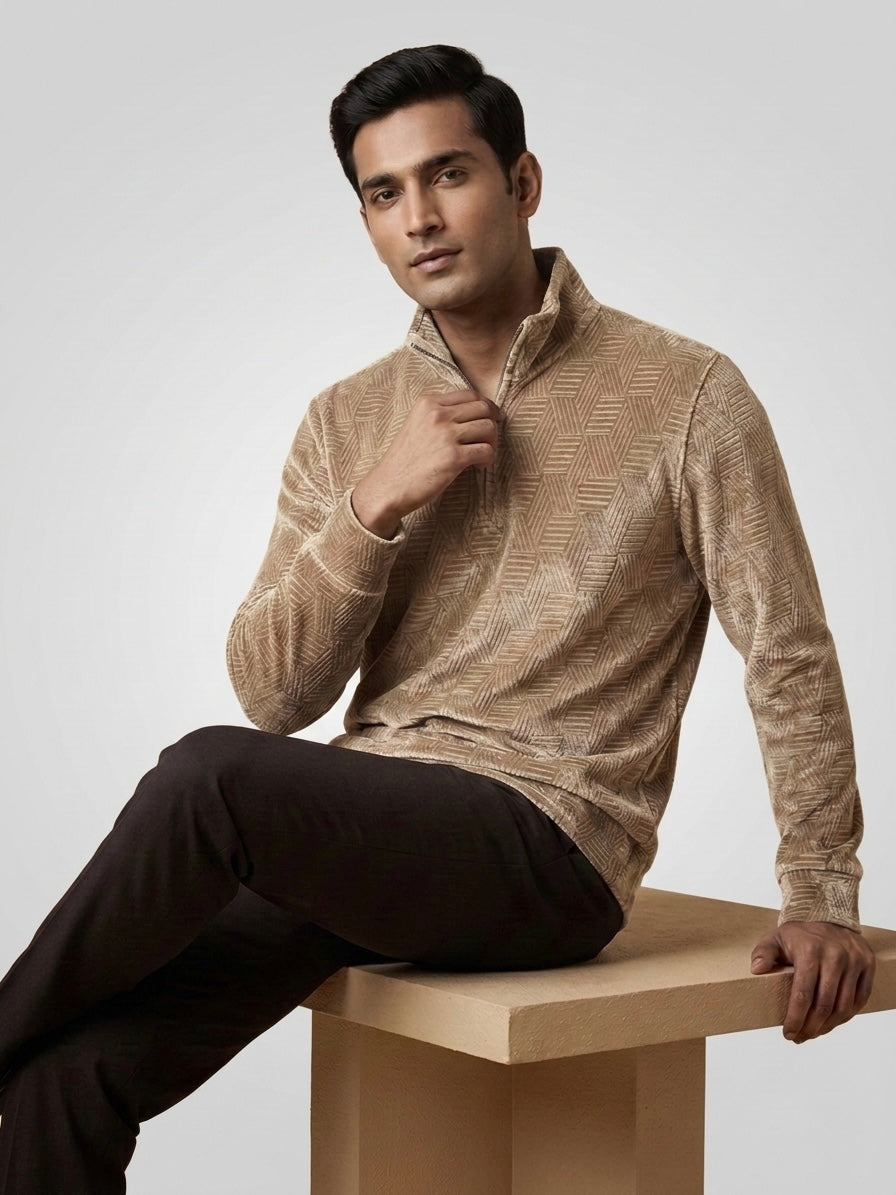 MONOGRAM CHENILLE QUARTER-ZIP WARM CREAM SWEATSHIRT