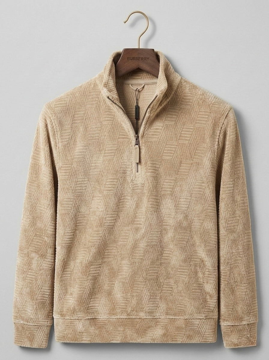 MONOGRAM CHENILLE QUARTER-ZIP WARM CREAM SWEATSHIRT