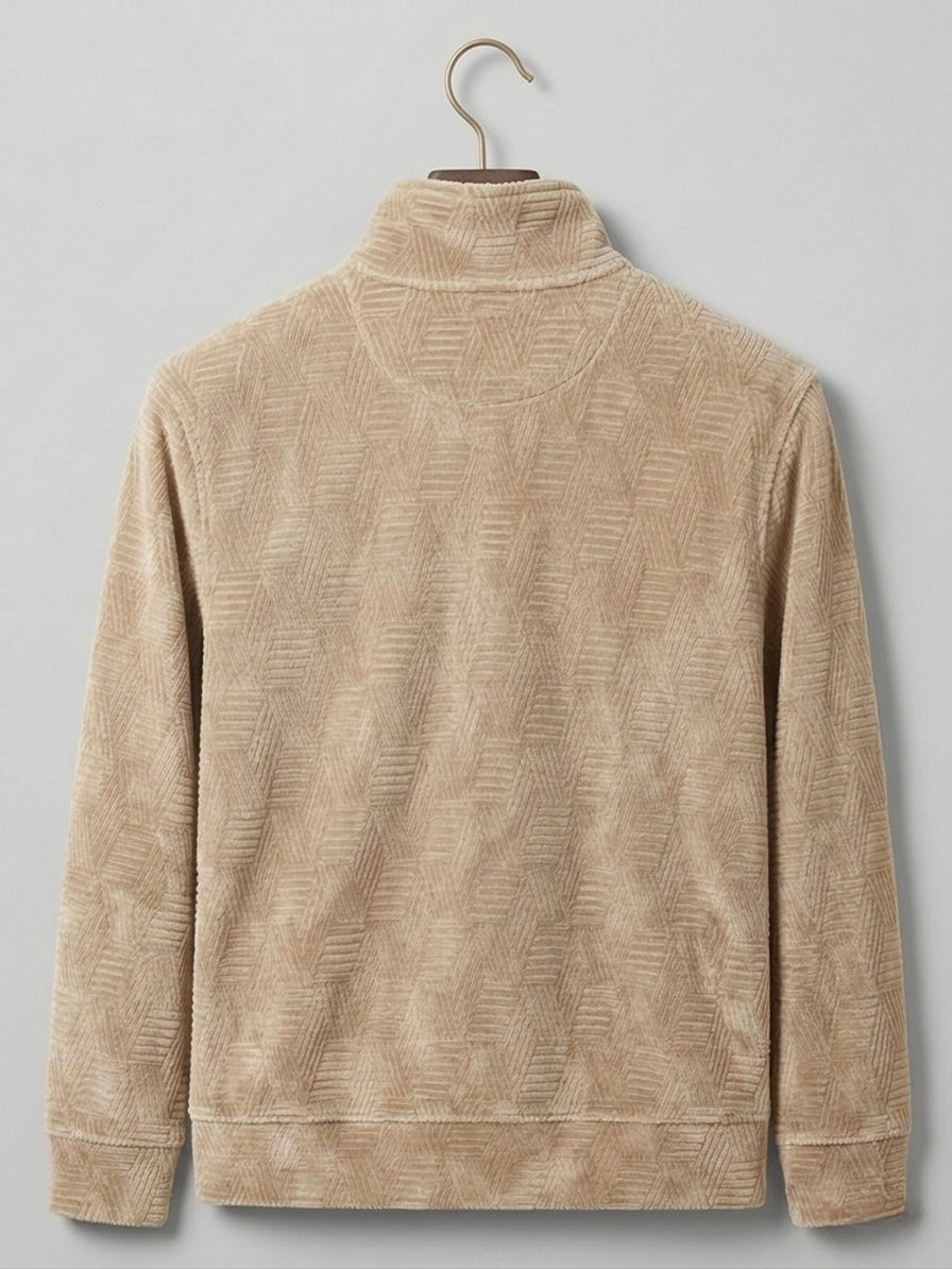 MONOGRAM CHENILLE QUARTER-ZIP WARM CREAM SWEATSHIRT