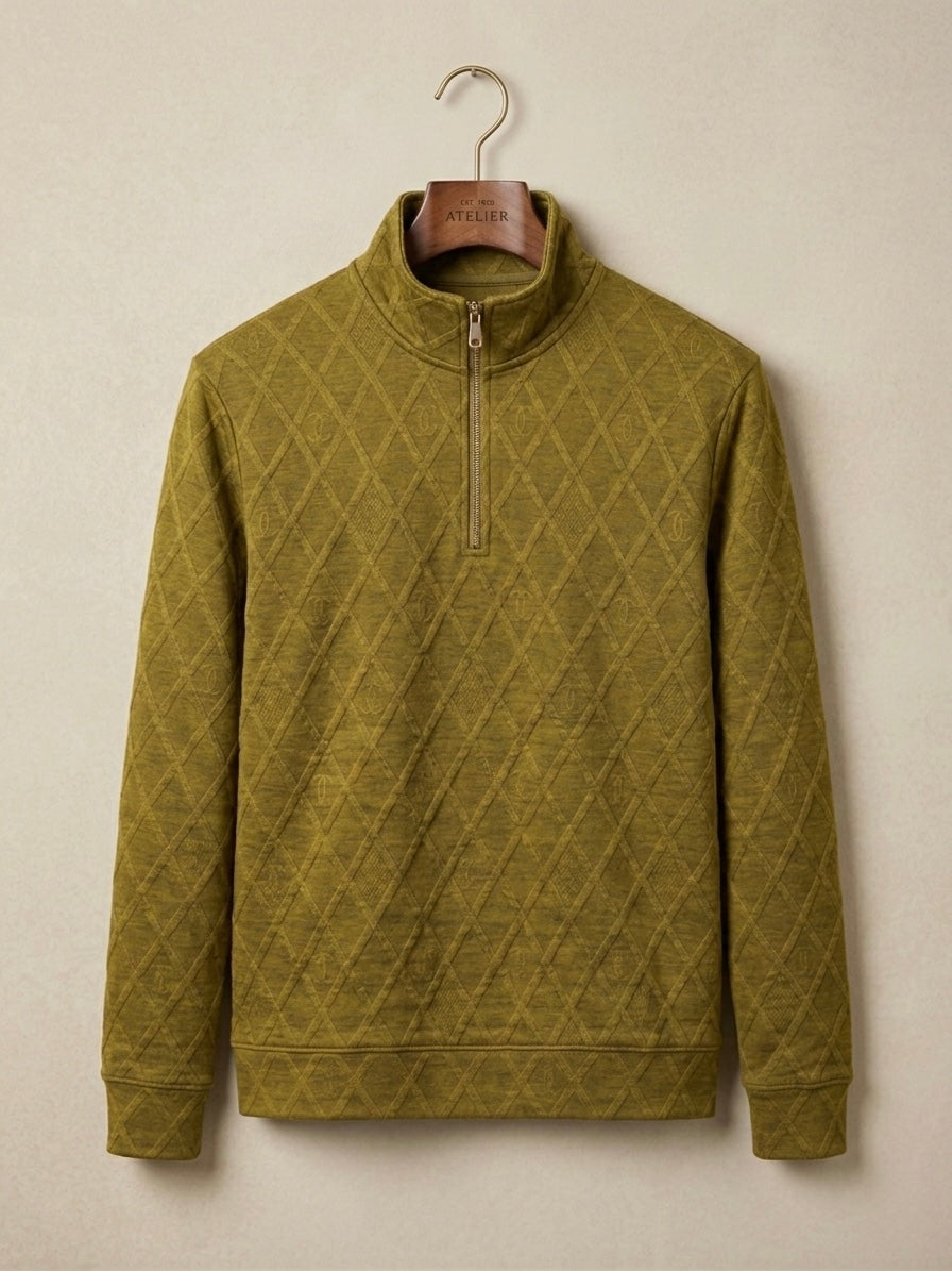 MUSTARD GREEN QUILTED HALF-ZIP SWEATSHIRT