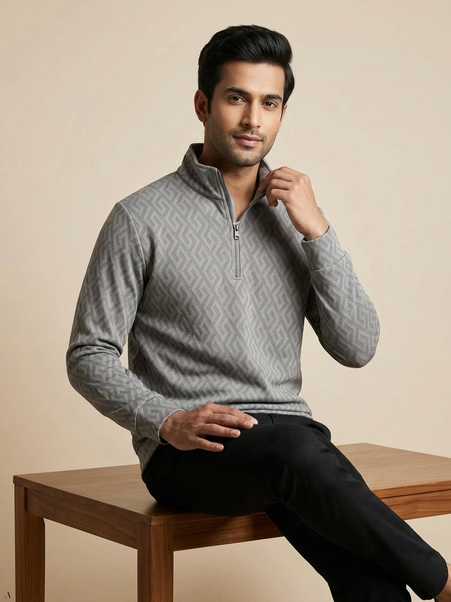 VERSATILE GREY QUILTED DIAMOND HALF-ZIP SWEATSHIRT