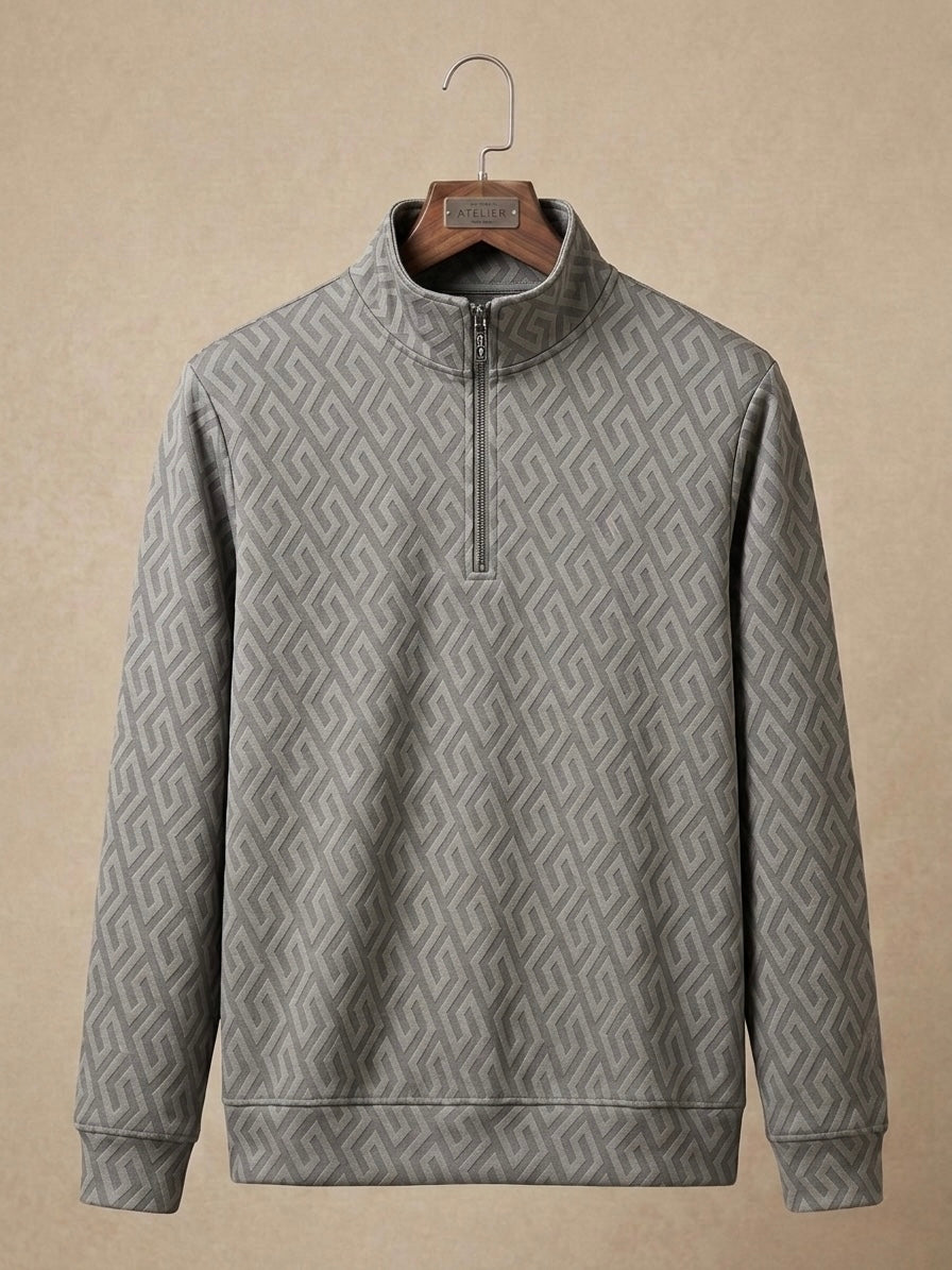 VERSATILE GREY QUILTED DIAMOND HALF-ZIP SWEATSHIRT