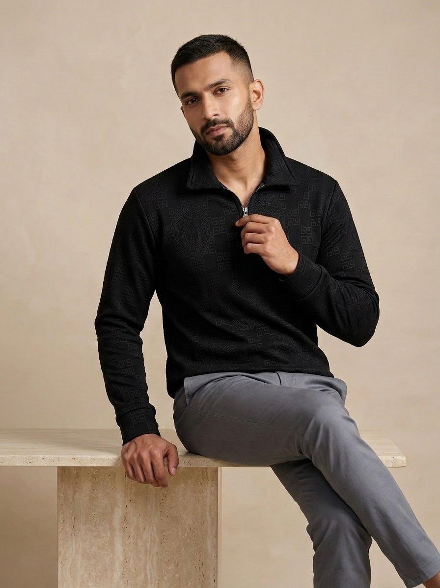 BLACK QUARTER HALF-ZIP SWEATSHIRT