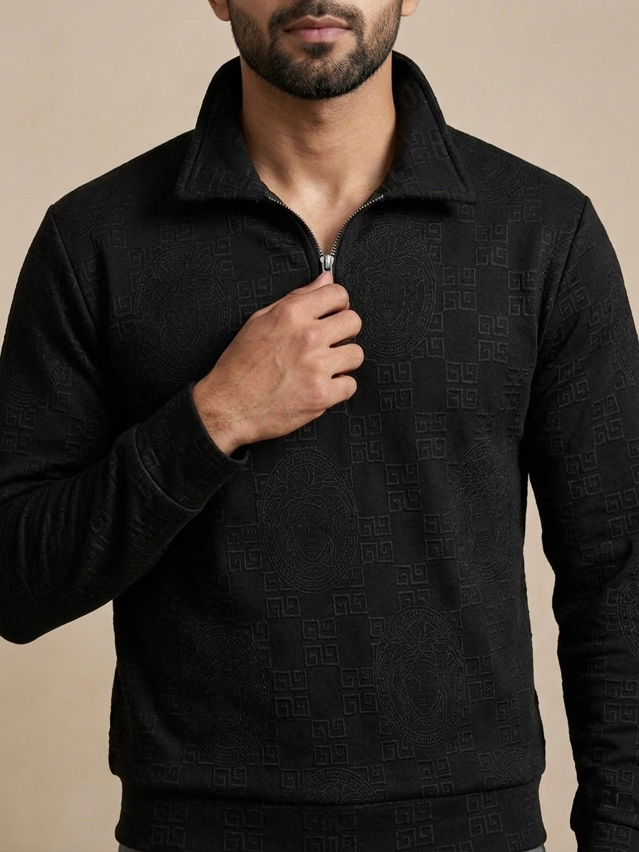 BLACK QUARTER HALF-ZIP SWEATSHIRT