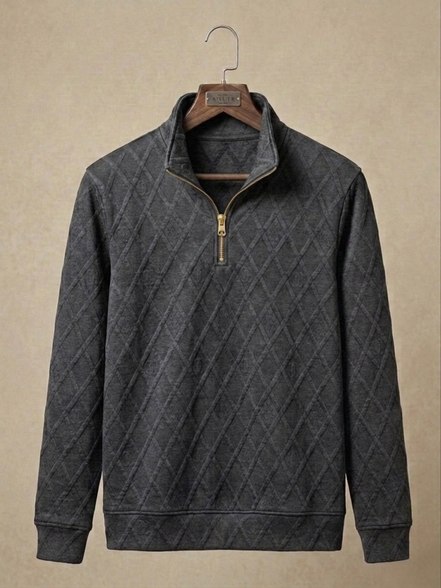 GRAPHITE GREY QUILTED DIAMOND HALF-ZIP SWEATSHIRT