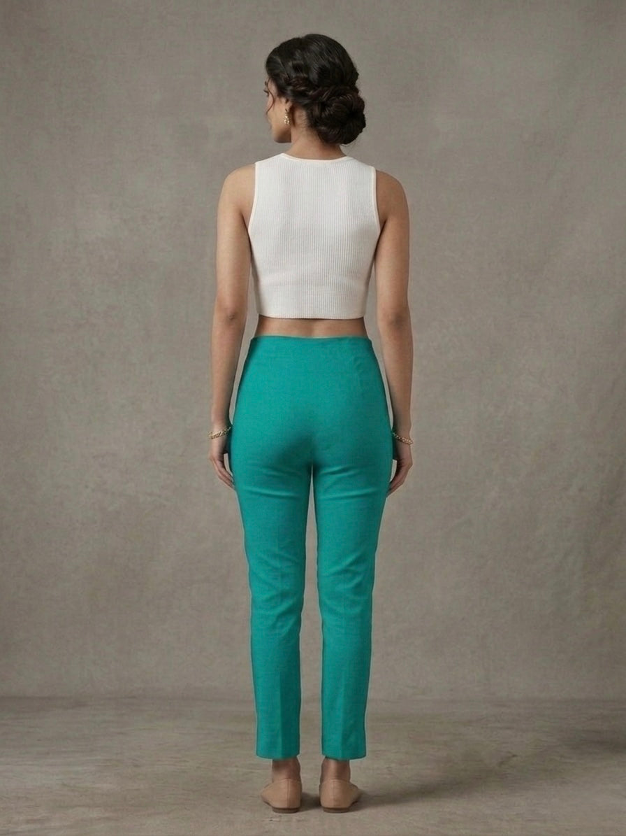 COTTON LINEN LYCRA ANCKLE LEGGIN RAMA GREEN