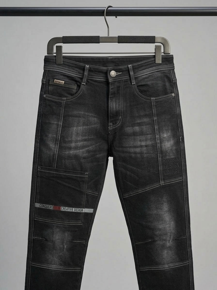 URBAN MOTO PATCH SLIM DENIM JEANS