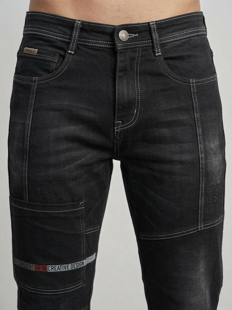 URBAN MOTO PATCH SLIM DENIM JEANS
