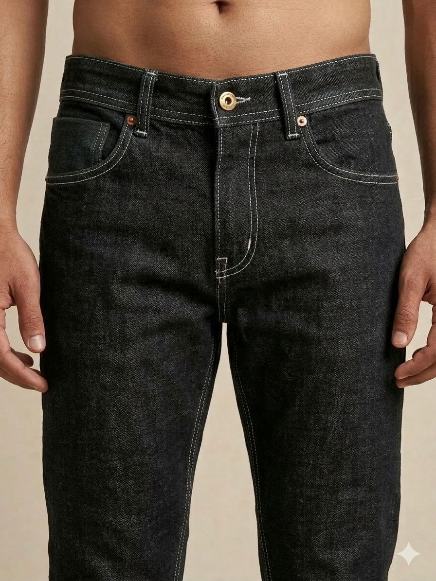 OBSIDIAN RAW STRAIGHT-LEG JEANS