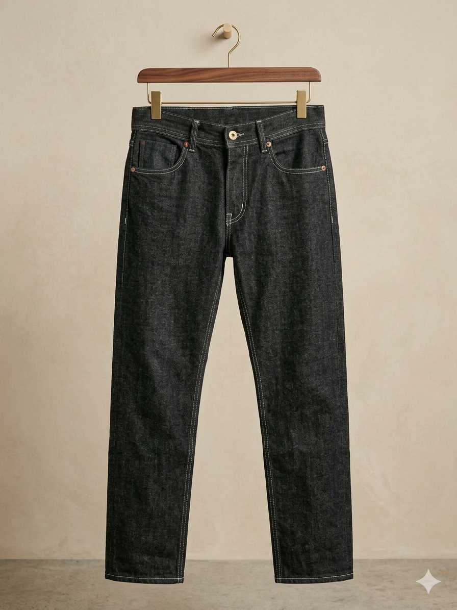 OBSIDIAN RAW STRAIGHT-LEG JEANS