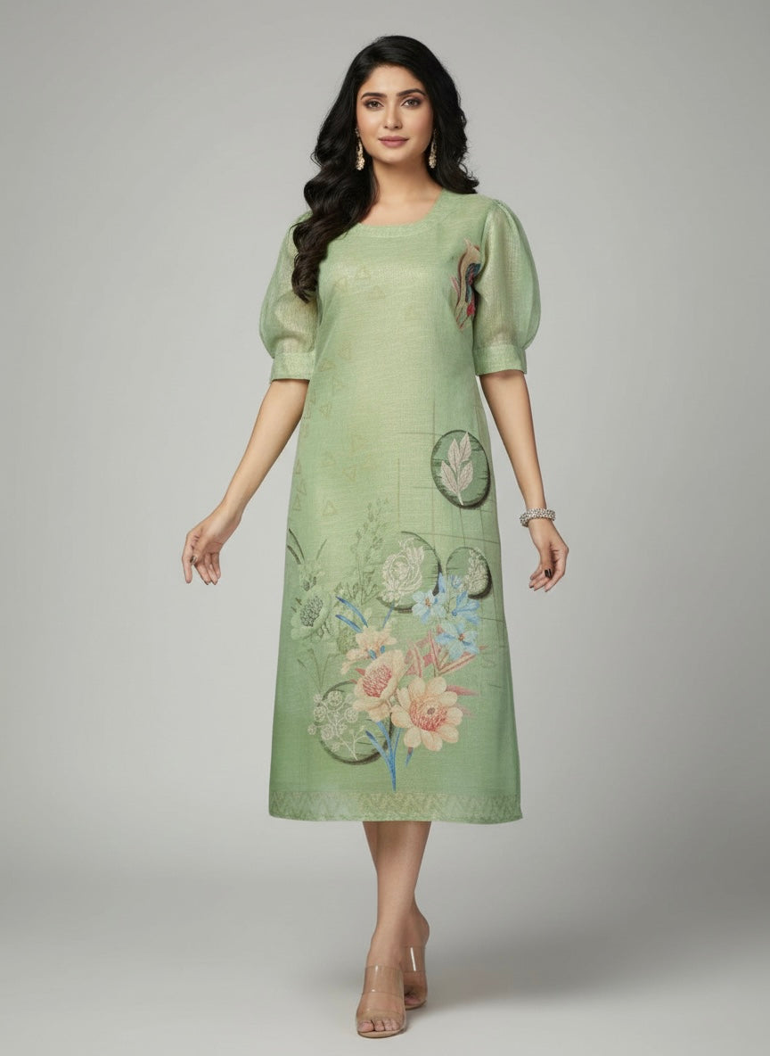 THE SAGE ETHEREAL MIDI PUFF-SLEEVES SHIMMER KURTI (WITH COTTON LINING)