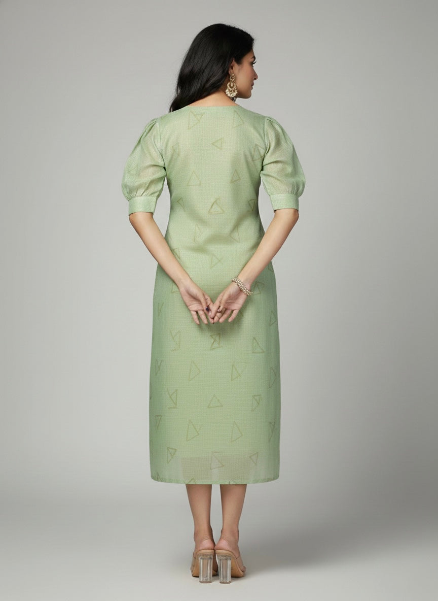THE SAGE ETHEREAL MIDI PUFF-SLEEVES SHIMMER KURTI (WITH COTTON LINING)