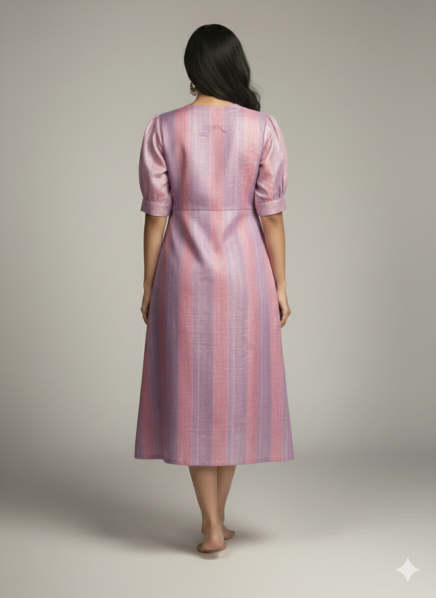 THE LILAC GOSSAMER PUFF-SLEEVES SHIMMER KURTI (WITH COTTON LINING)