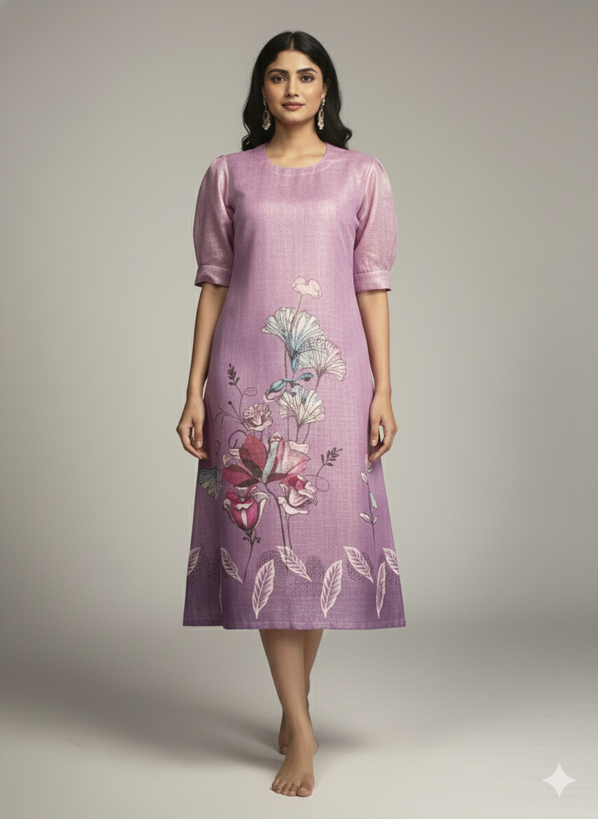 THE LILAC GOSSAMER PUFF-SLEEVES SHIMMER KURTI (WITH COTTON LINING)