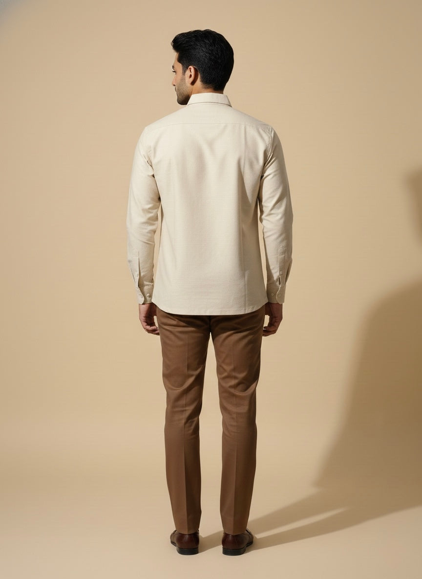 BEIGE ANCESTRAL BROWN EMBROIDERY THREADS SHIRT