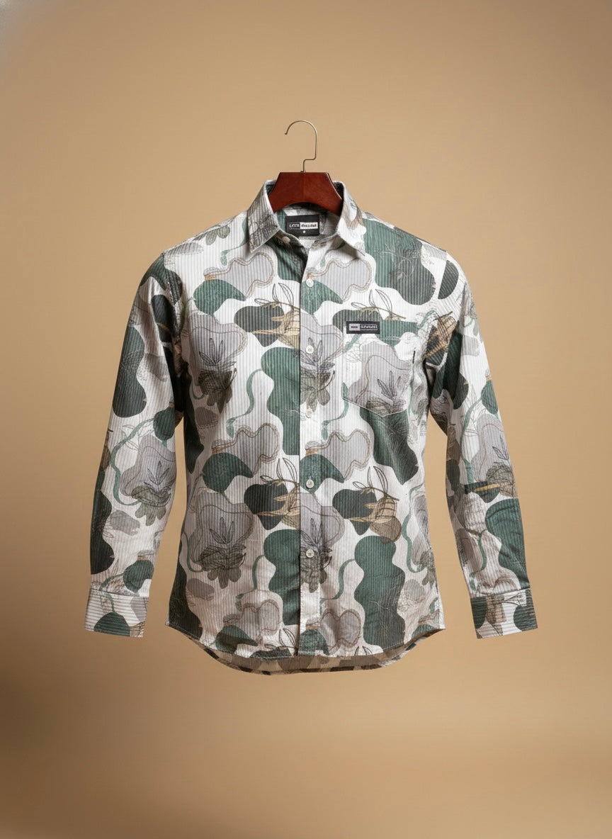 OLIVE AND SAGE BOTANICAL CORDUROY SHIRT