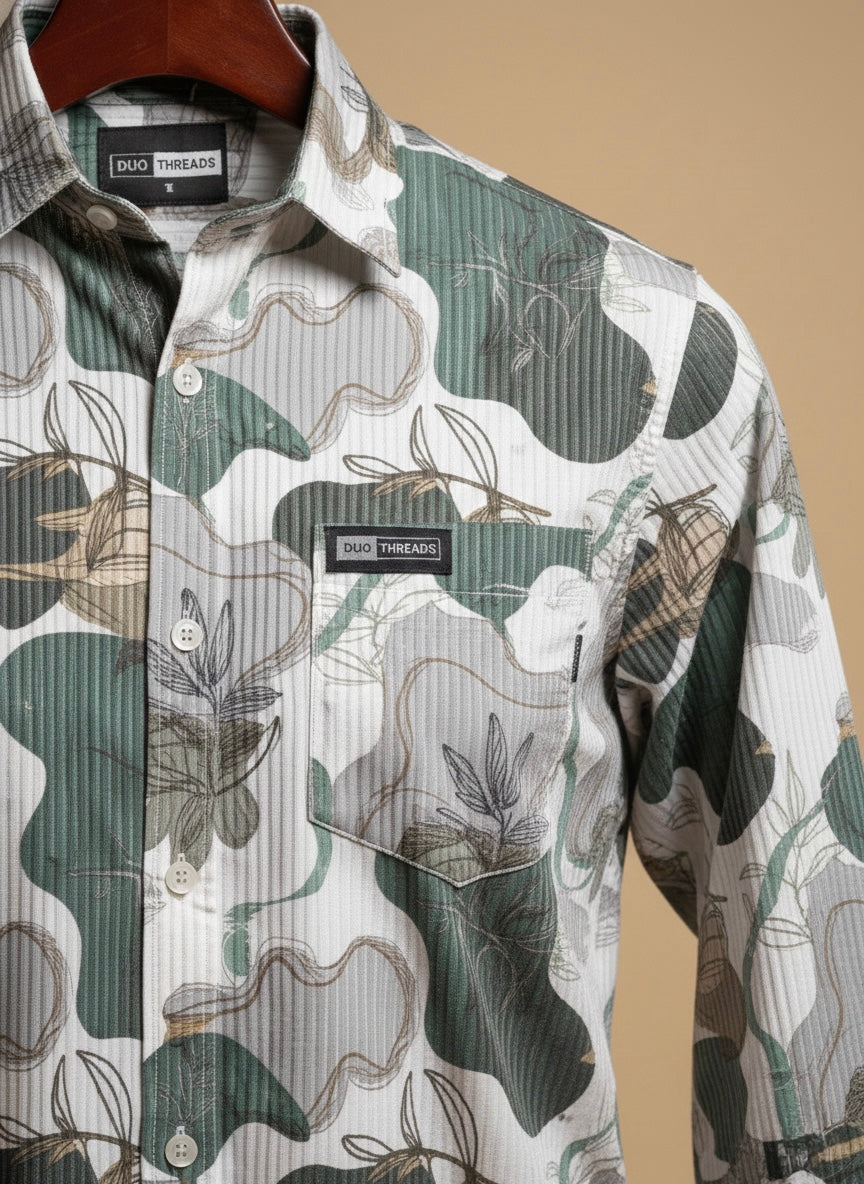 OLIVE AND SAGE BOTANICAL CORDUROY SHIRT