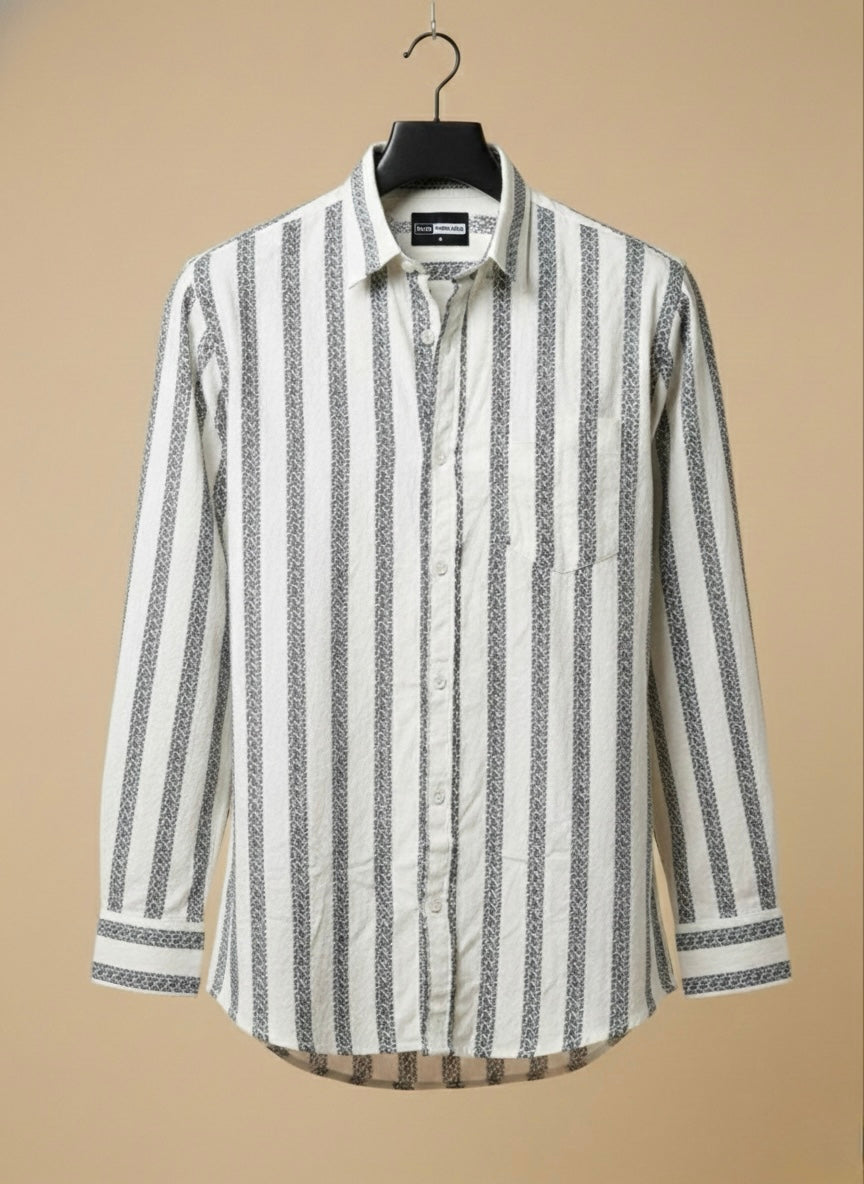 BLUE STRIPES ON WHITE SHIRT