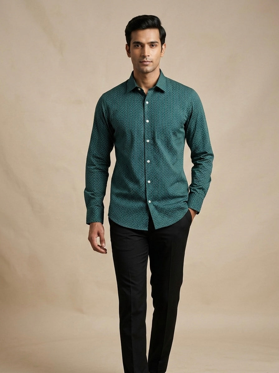 EMERALD MICRO-STRIPE RAMA GREEN SHIRT